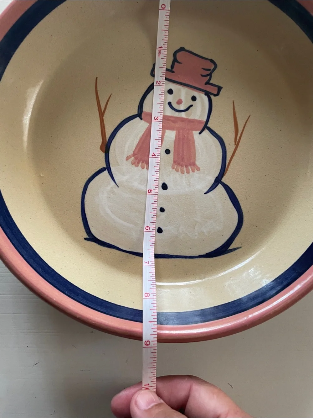 Robinson-Ransbottom Roseville Pottery snowman pie plate